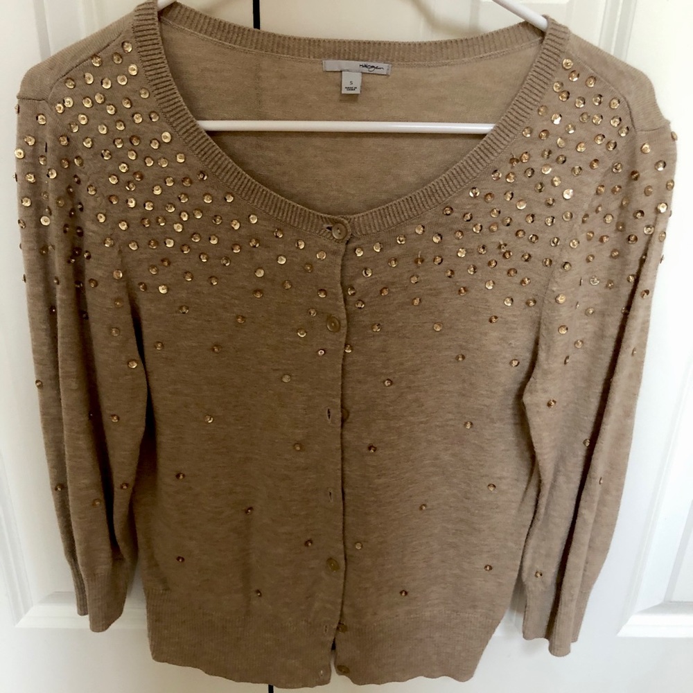 Tan Buttoned Cardigan With Sequence - image 1